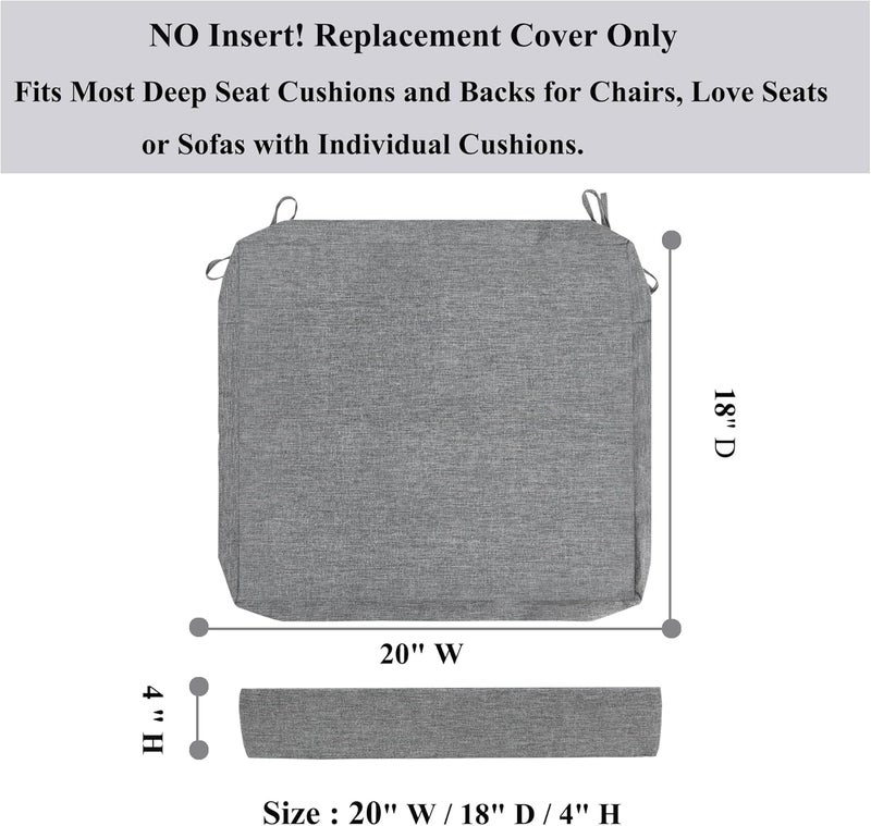 FUNHOME Outdoor Chair Cushion Covers 20x18x4 Inch, No Insert! Water-Resistant Patio Cushion Slipcovers with Zipper, Replacement Cushion Covers for Outdoor Furniture,4 Pack, Grey(Covers ONLY) - Image 3